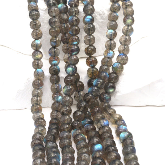 AA Blue Labradorite 6mm Smooth Rounds Bead Strand