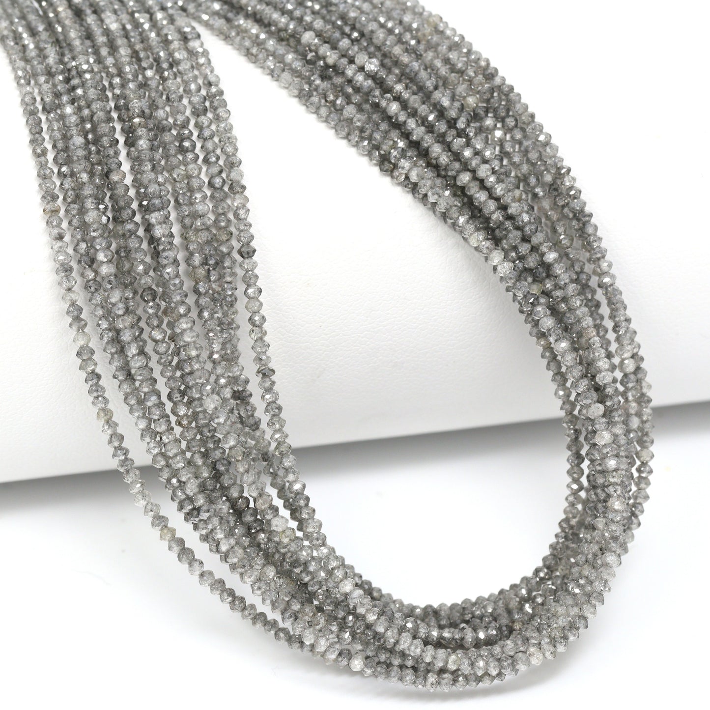 Gray Diamond 1.7mm – 2mm Hand Faceted Rondelles Bead Strand