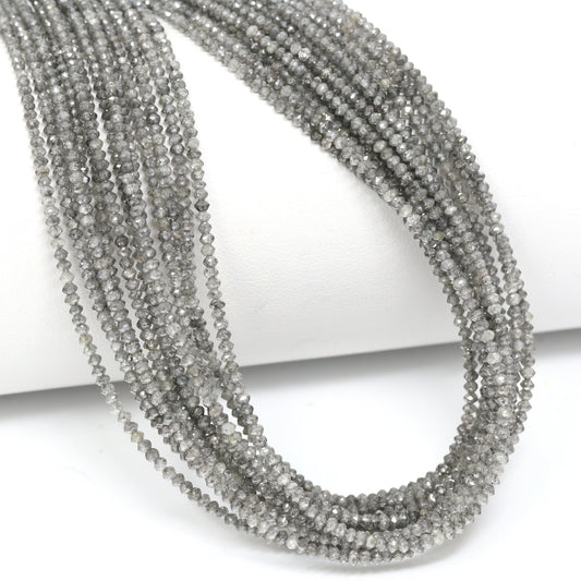 Gray Diamond 1.7mm – 2mm Hand Faceted Rondelles Bead Strand