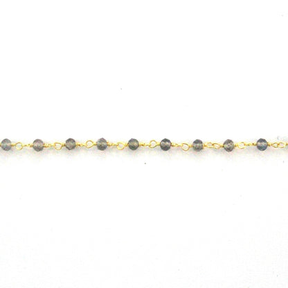 Blue Labradorite 3mm Faceted Rondelles Rosary Chain Sterling Silver with Gold Plating Wire Wrap Chain by the Foot