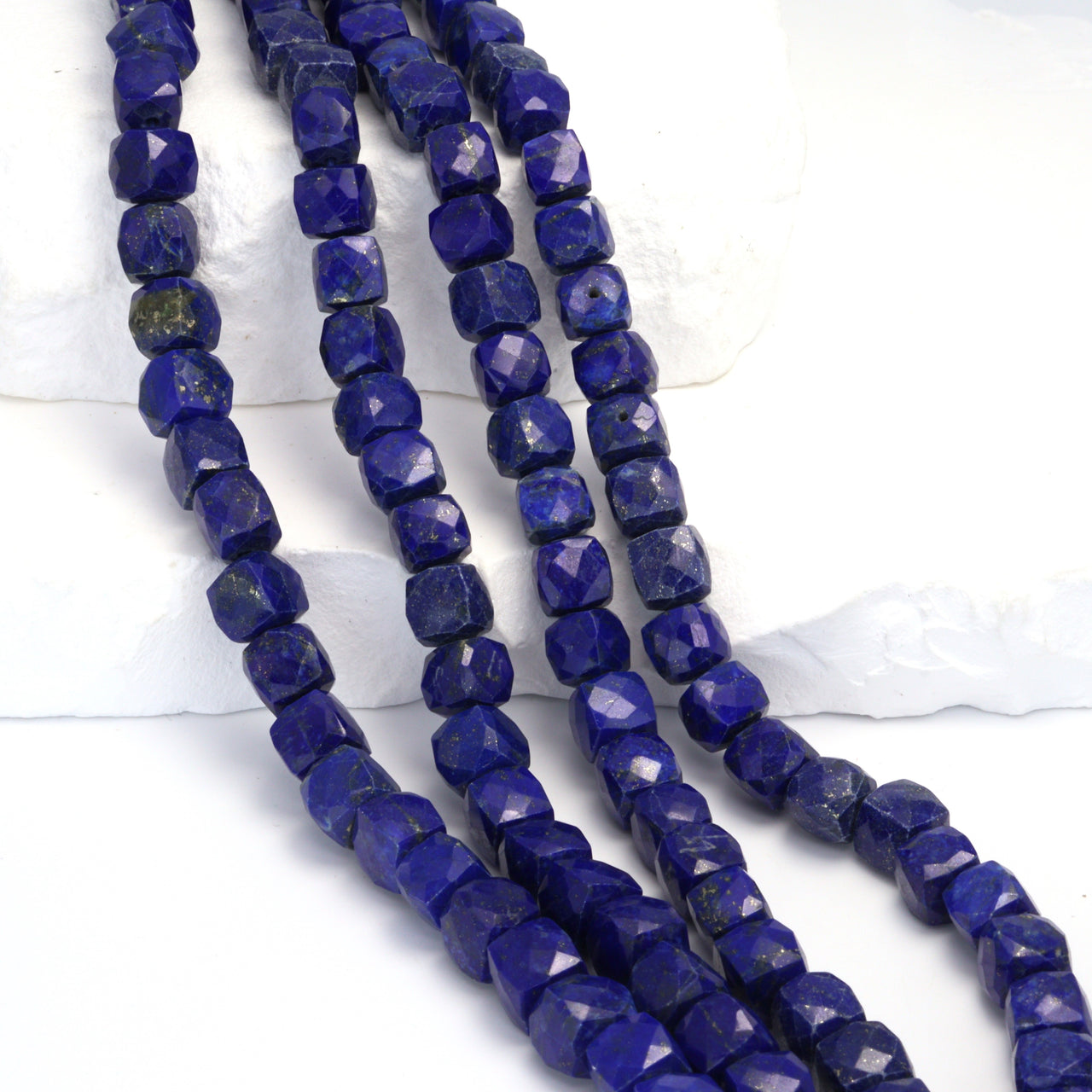 Royal Blue Lapis Lazuli 7mm Faceted Cubes Bead Strand