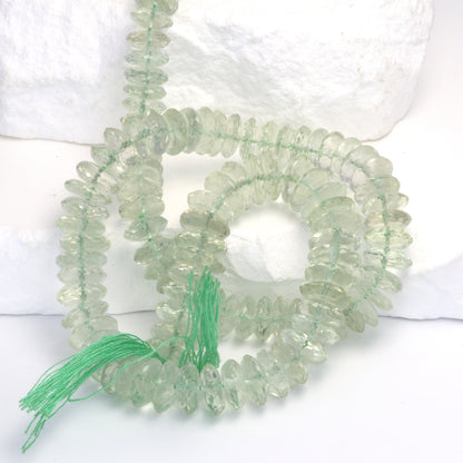 Green Amethyst 9mm German Cut Faceted Rondelles Bead Strand
