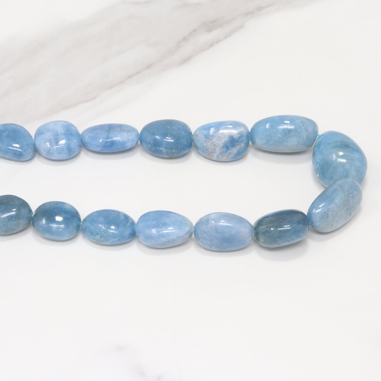 Blue Milky Aquamarine 12x10mm - 20x16mm Smooth Nuggets 1 Strand Bead Necklace
