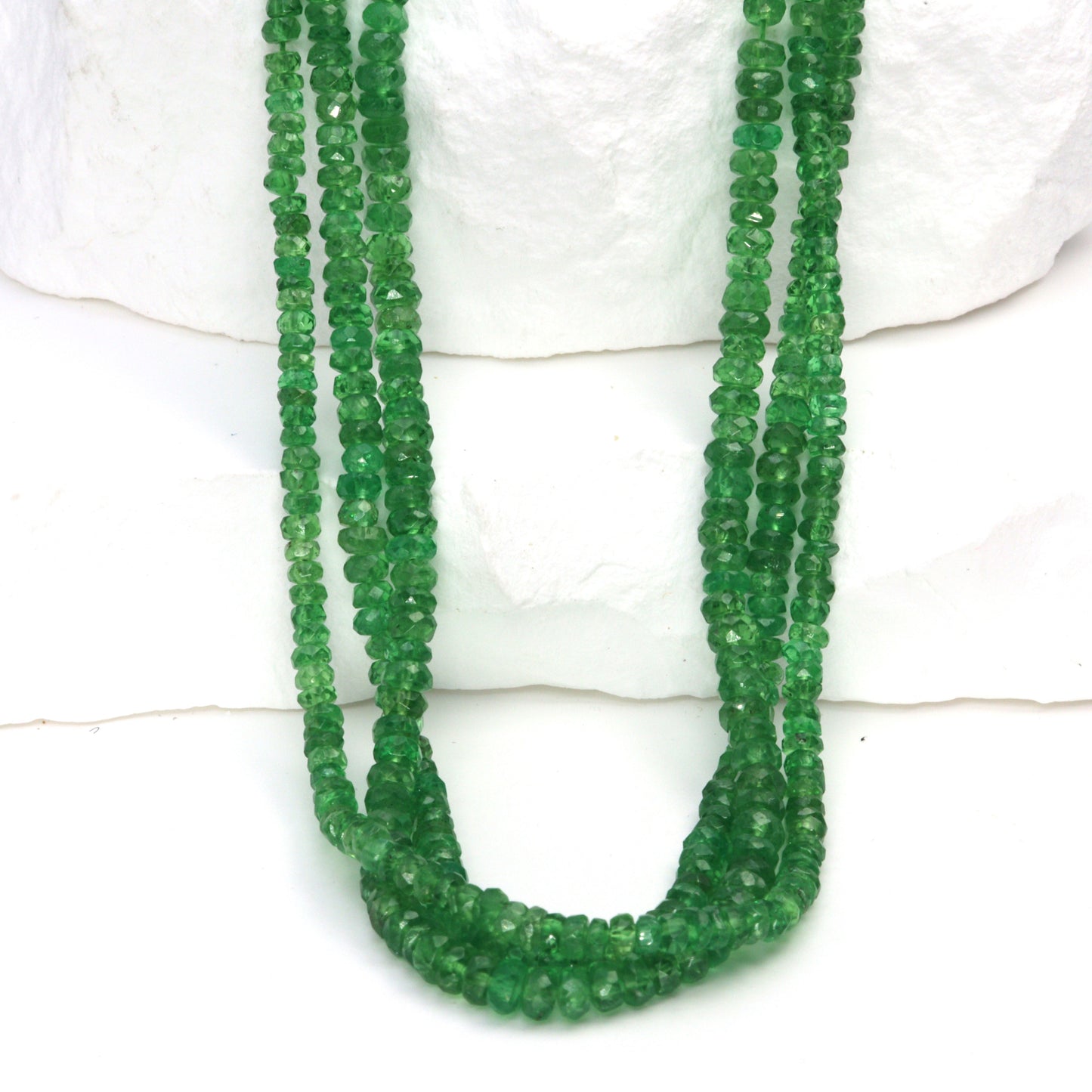 Green Tsavorite 3mm Hand Faceted Rondelles Bead Strand