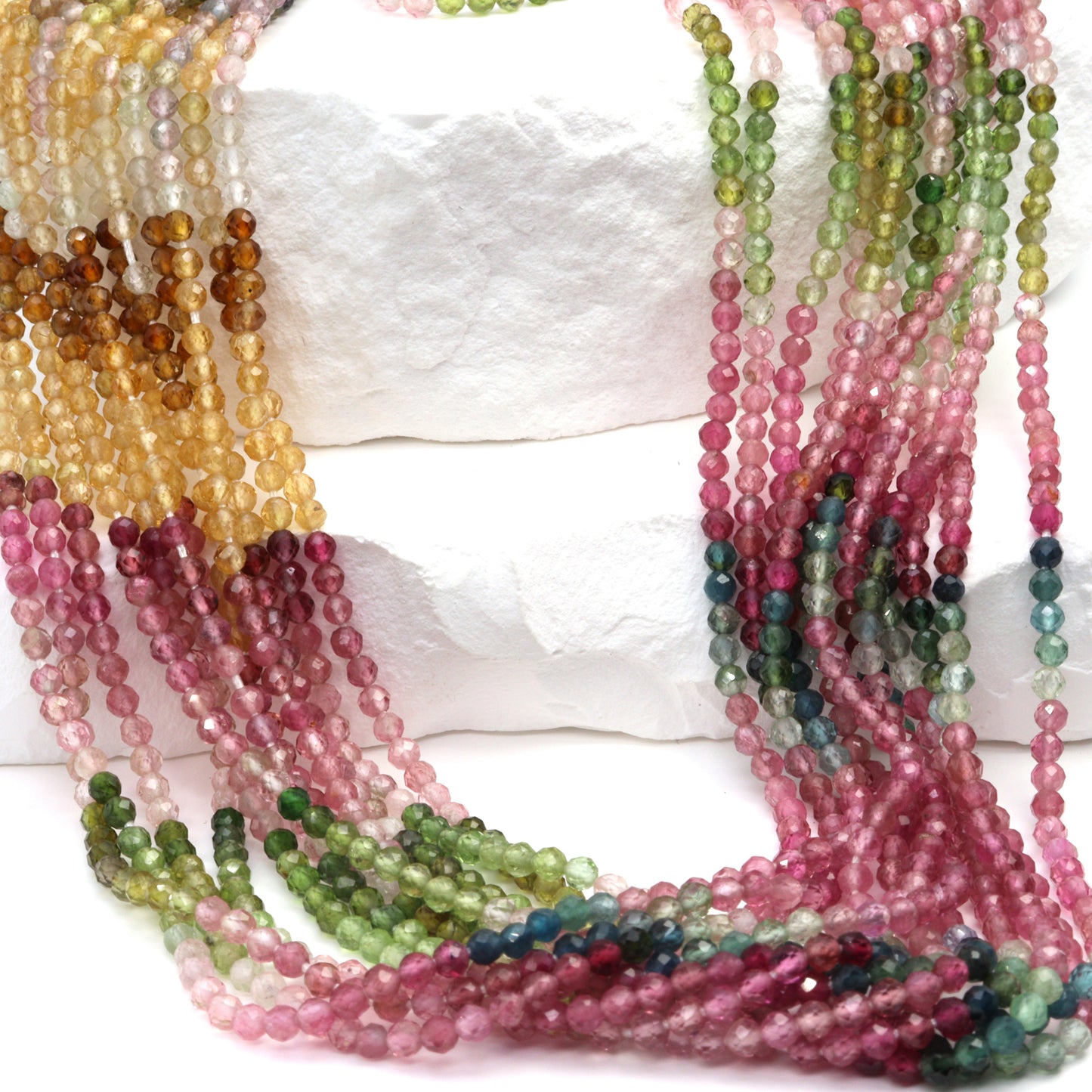 Watermelon Tourmaline 2.5mm Faceted Rounds Bead Strand