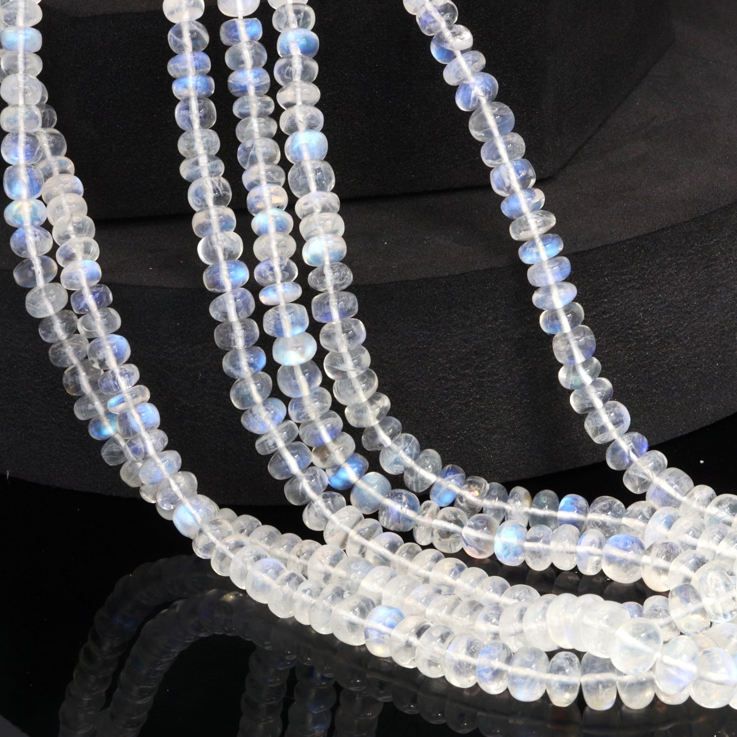 AA Blue Rainbow Moonstone 6mm - 7mm Smooth Rondelles Bead Strand