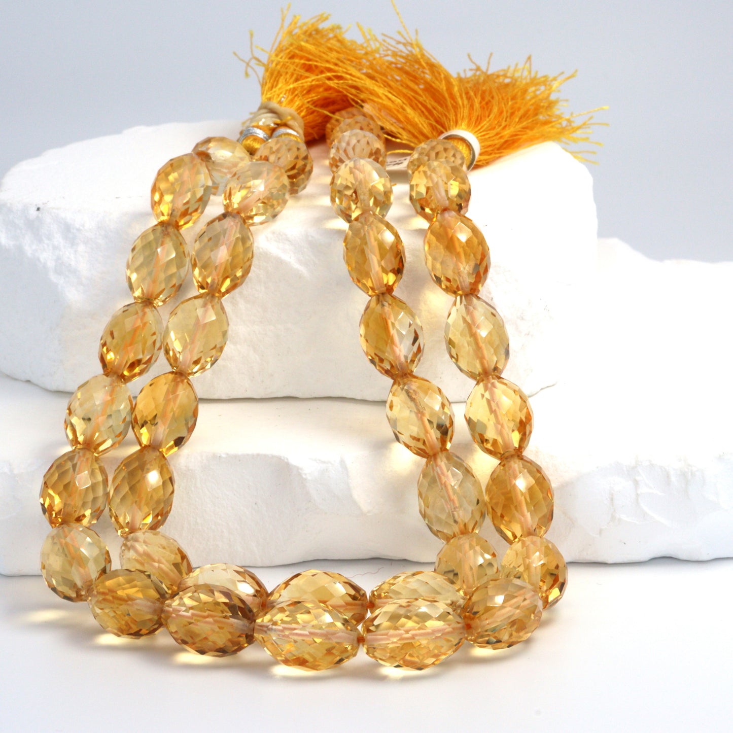 Yellow Citrine 14x10mm Faceted Drums Bead Strand