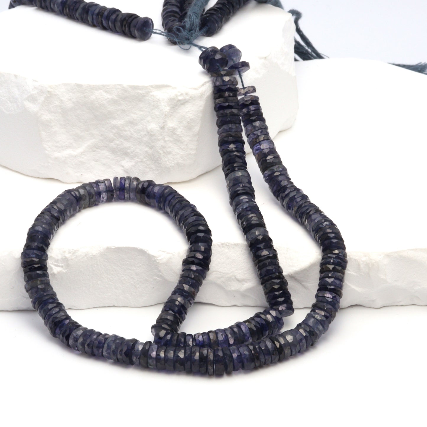 Blue Iolite 6mm Faceted Tires Bead Strand