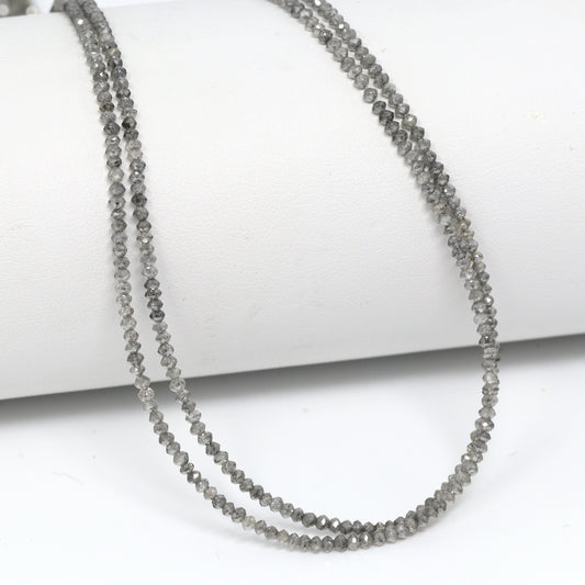 Gray Diamond 2mm Hand Faceted Rondelles Bead Strand