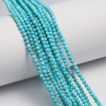 AA Natural Blue Turquoise 2.5mm Faceted Rounds Bead Strand