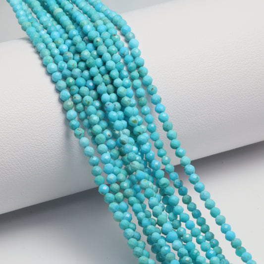 AA Natural Blue Turquoise 2.5mm Faceted Rounds Bead Strand