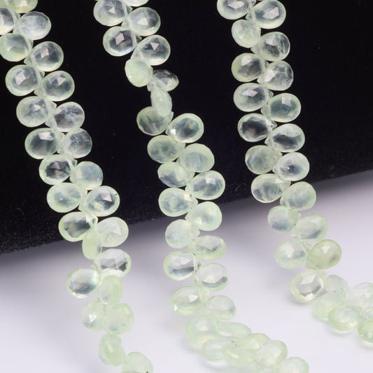 Green Prehnite 7x5mm Faceted Pear Shaped Briolettes