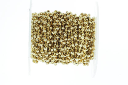 Gold Plated Pyrite 4mm Faceted Rondelles Rosary Chain Sterling Silver with Gold Plating Wire Wrap Chain by the Foot