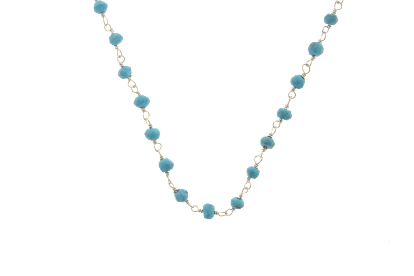 Blue Turquoise (R) 4mm Faceted Rondelles Rosary Chain Sterling Silver Wire Wrap Chain by the Foot