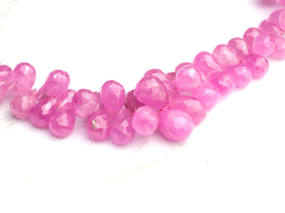 Pink Sapphire 5x3mm - 6x4mm Faceted Teardrop Briolettes Bead Strand