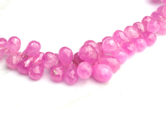 Pink Sapphire 5x3mm - 6x4mm Faceted Teardrop Briolettes Bead Strand