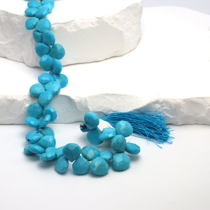 Natural Blue Turquoise 9mm Faceted Heart Shaped Briolettes