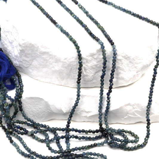 Ombre Blue Sapphire 2mm Faceted Rounds Bead Strand