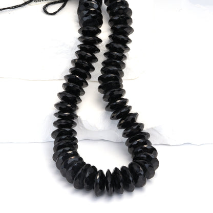 Black Spinel 12mm German Cut Faceted Rondelles