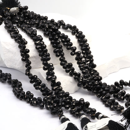 Black Spinel 6x4mm Faceted Teardrop Briolettes