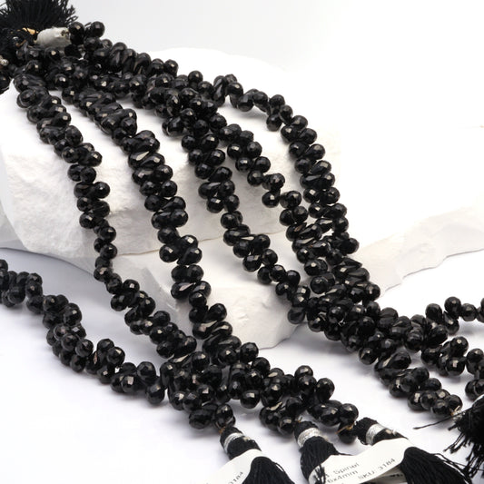 Black Spinel 6x4mm Faceted Teardrop Briolettes