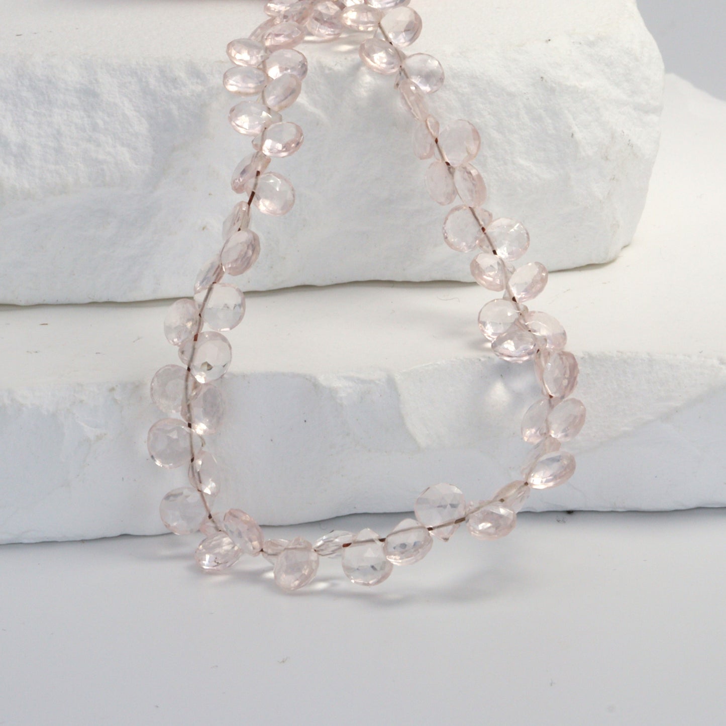 Pink Rose Quartz 5mm Faceted Heart Shaped Briolettes