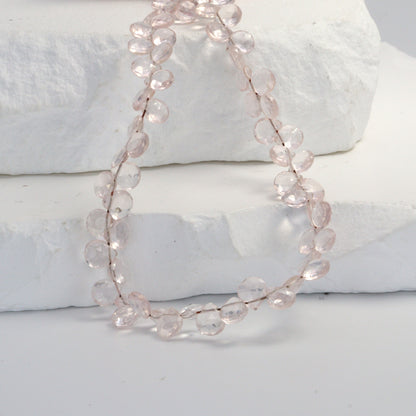 Pink Rose Quartz 5mm Faceted Heart Shaped Briolettes