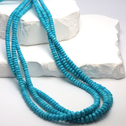 Natural Blue Turquoise 4mm - 6mm Hand Faceted Rondelles Bead Strand