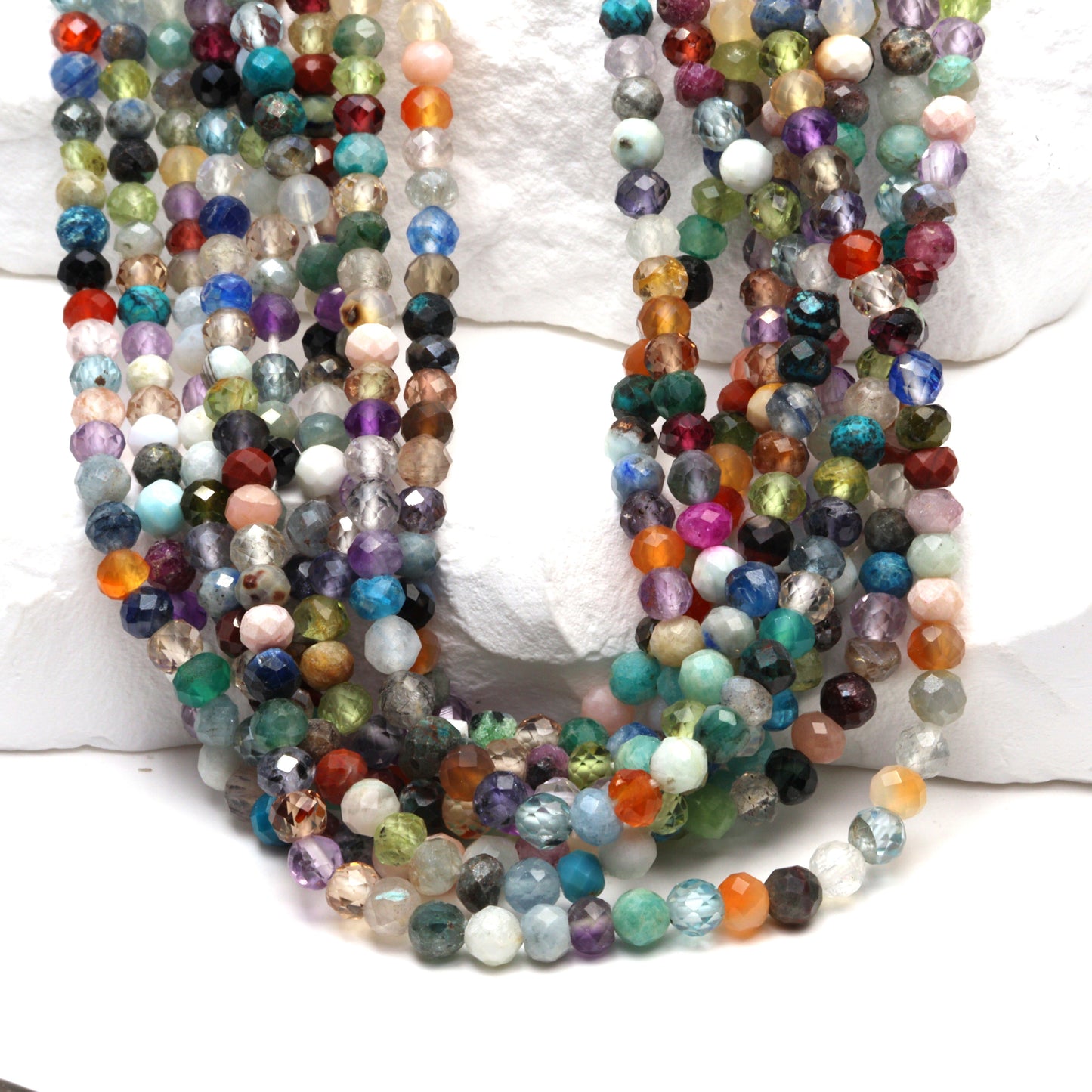 Rainbow Multi Semi Precious 3.5mm Faceted Rounds