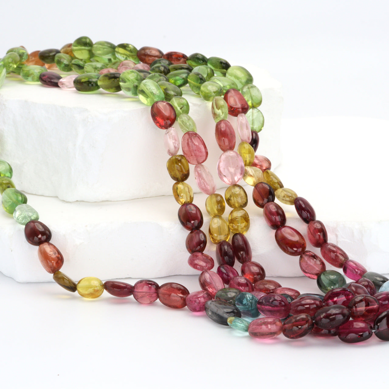 Watermelon Tourmaline 8x5mm - 9x6mm Smooth Ovals Bead Strand