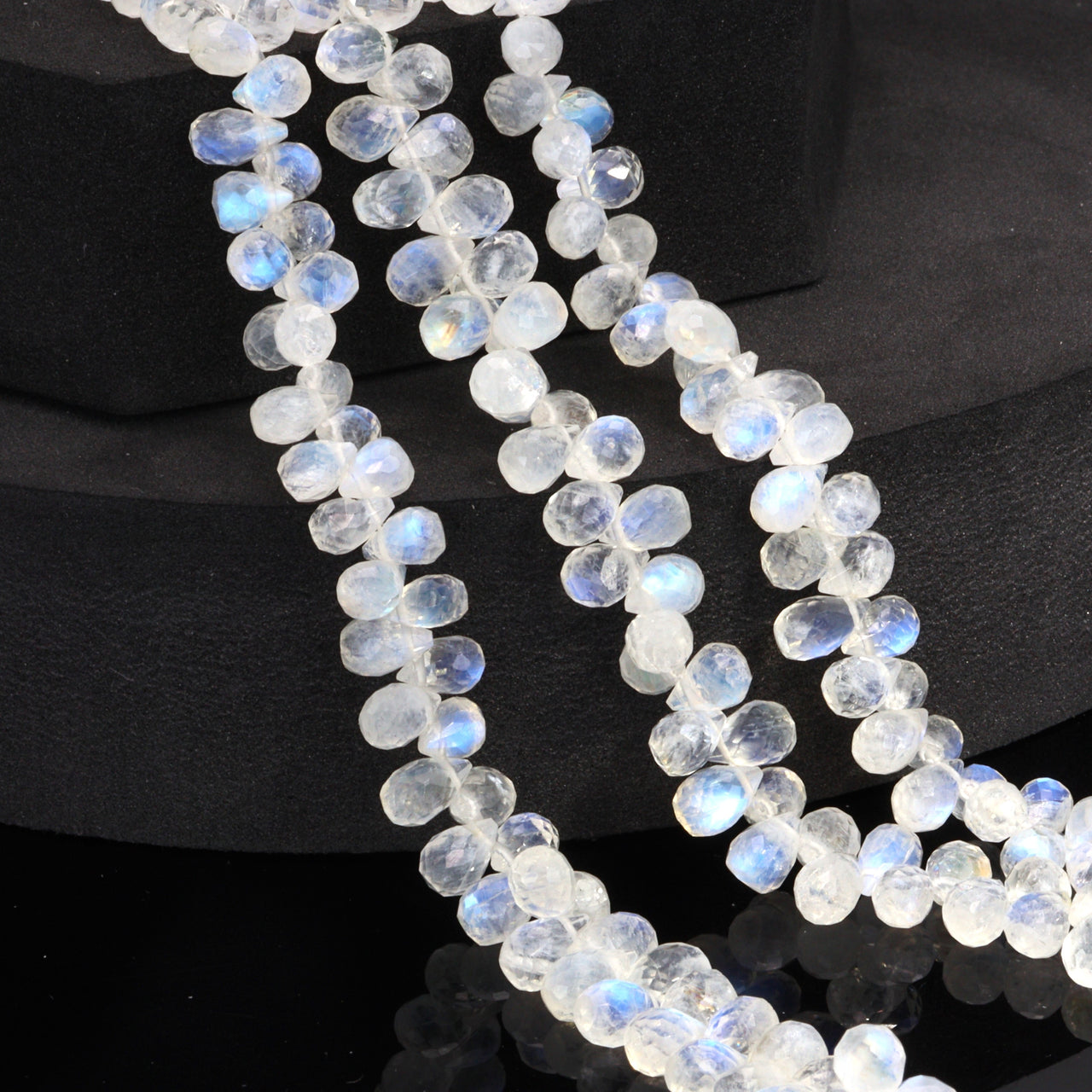 AA Blue Rainbow Moonstone 7x5mm Faceted Teardrop Briolettes Bead Strand
