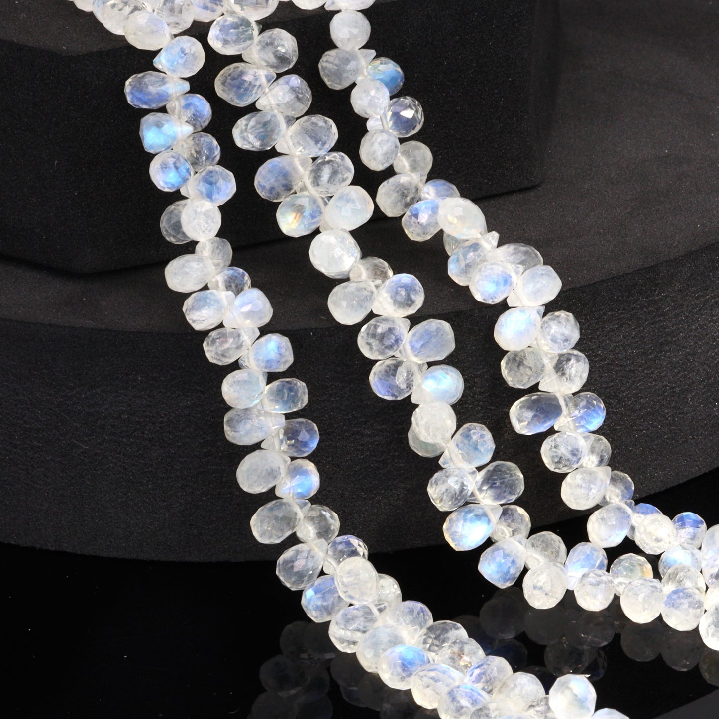 AA Blue Rainbow Moonstone 7x5mm Faceted Teardrop Briolettes Bead Strand