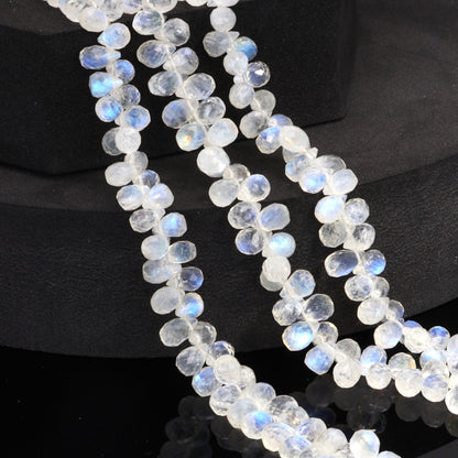 AA Blue Rainbow Moonstone 7x5mm Faceted Teardrop Briolettes Bead Strand
