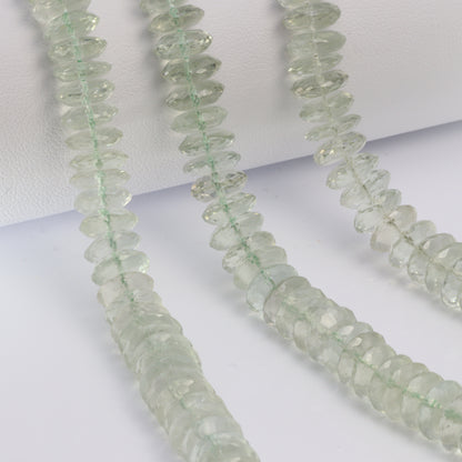 Green Amethyst 9mm German Cut Faceted Rondelles Bead Strand