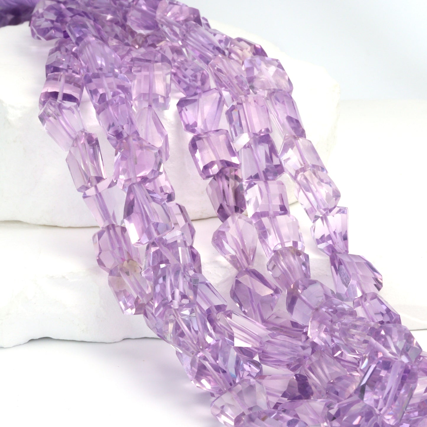 Pink Amethyst 14x7mm - 18x12mm Faceted Nuggets Bead Strand