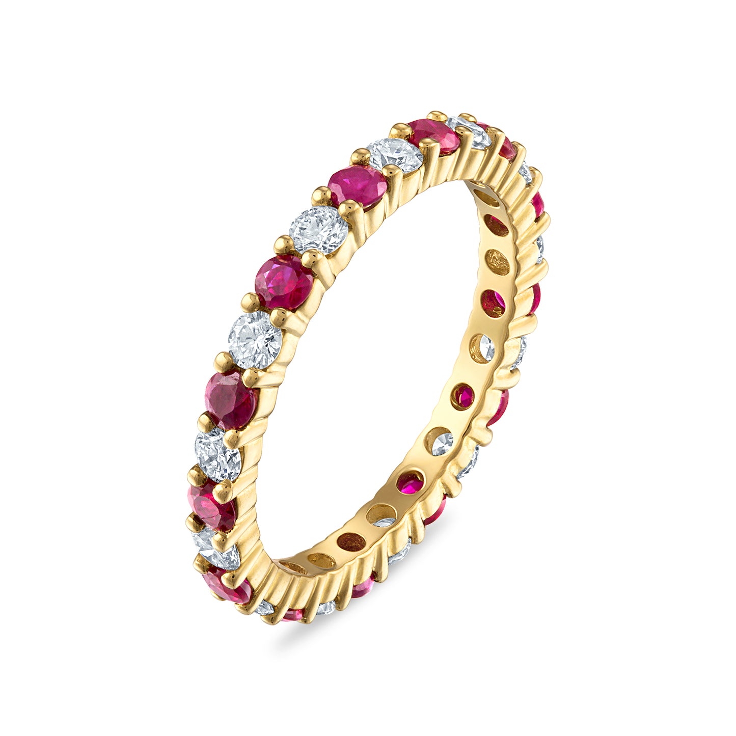 Shared Prong Ruby and White Diamond Eternity Band