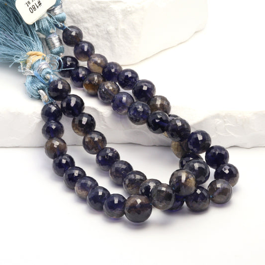 Blue Iolite 9mm Faceted Rounds Bead Strand