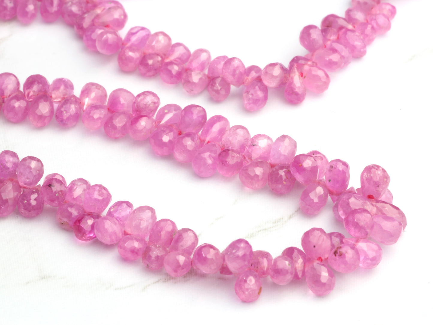 Pink Sapphire 4x2mm - 5x3mm Faceted Teardrop Briolettes Bead Strand