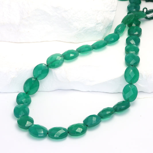 Green Onyx 11x9mm Faceted Ovals Bead Strand