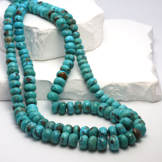 Natural Blue Turquoise 9mm Faceted Rondelles