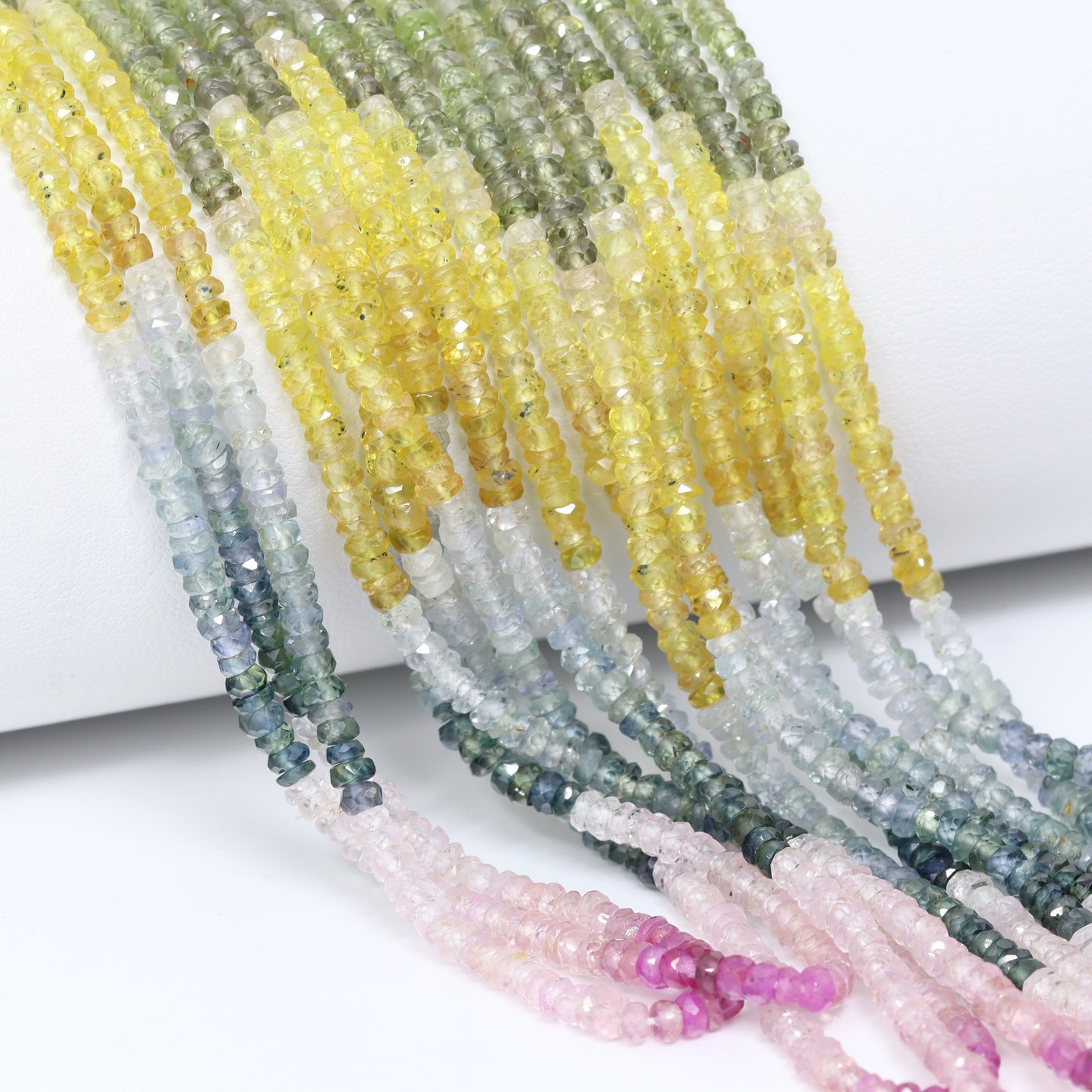 Multi Sapphire 3mm Hand Faceted Rondelles Bead Strand