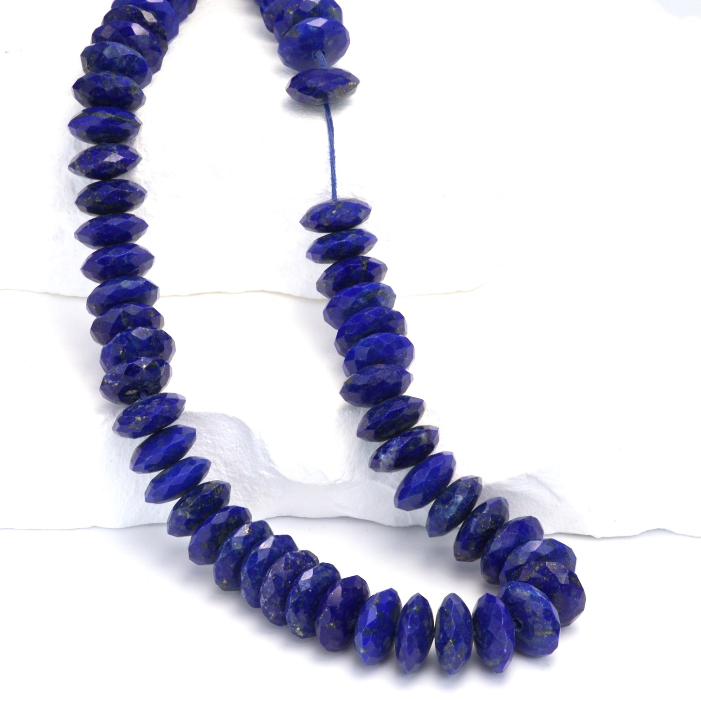 Royal Blue Lapis Lazuli 10mm German Cut Faceted Rondelles Bead Strand