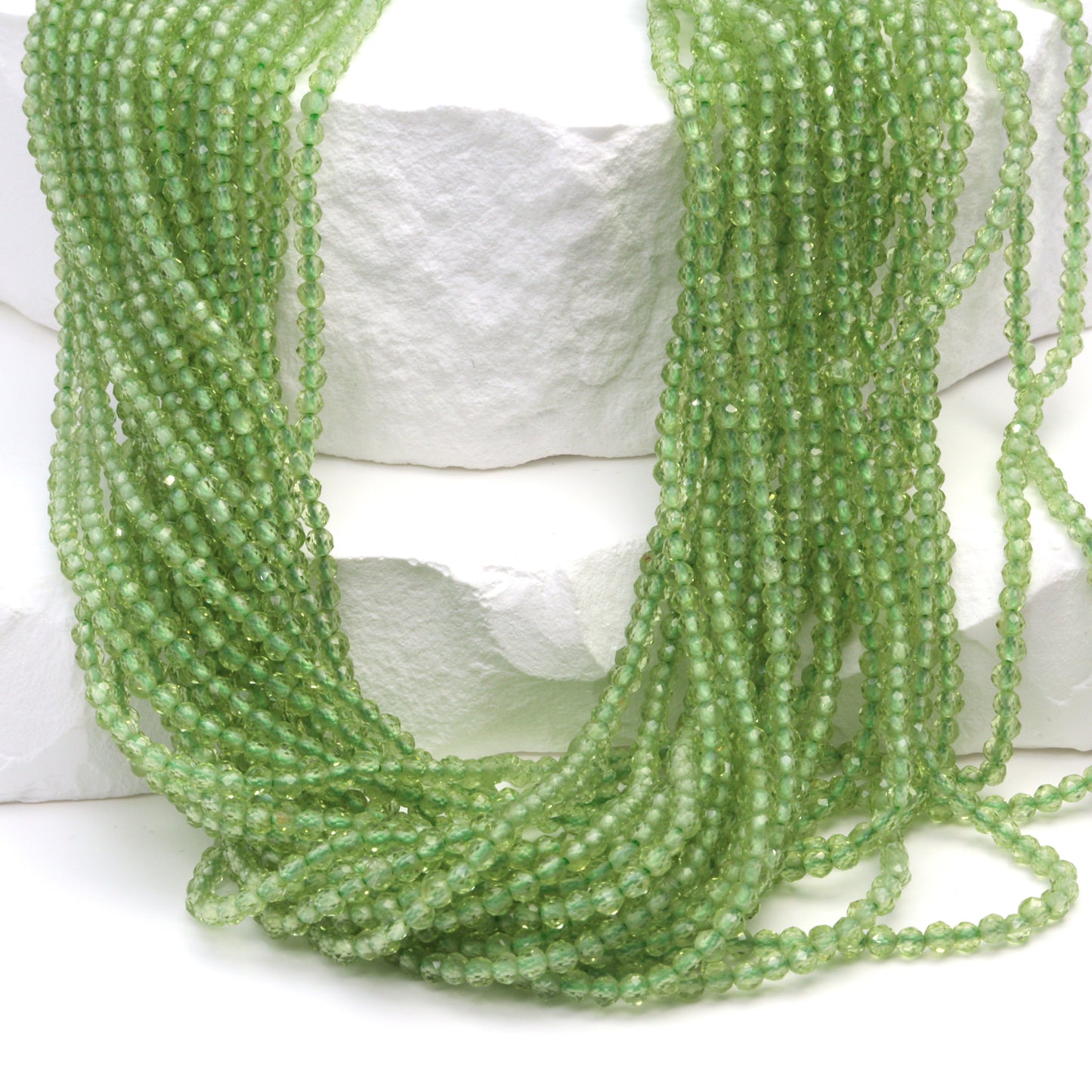 Green Peridot 2mm Faceted Rounds Bead Strand