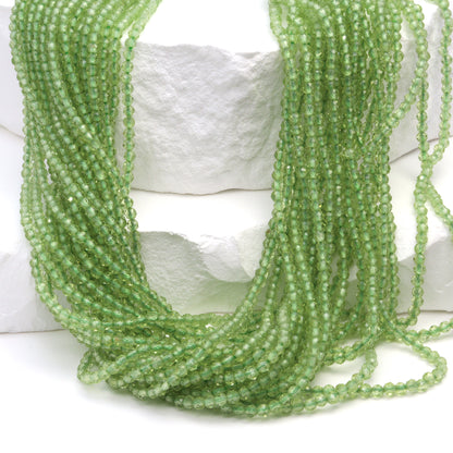 Green Peridot 2mm Faceted Rounds Bead Strand
