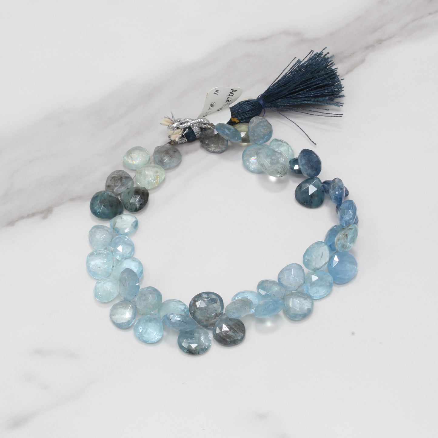 Blue Moss Aquamarine 9mm Faceted Heart Shaped Briolettes