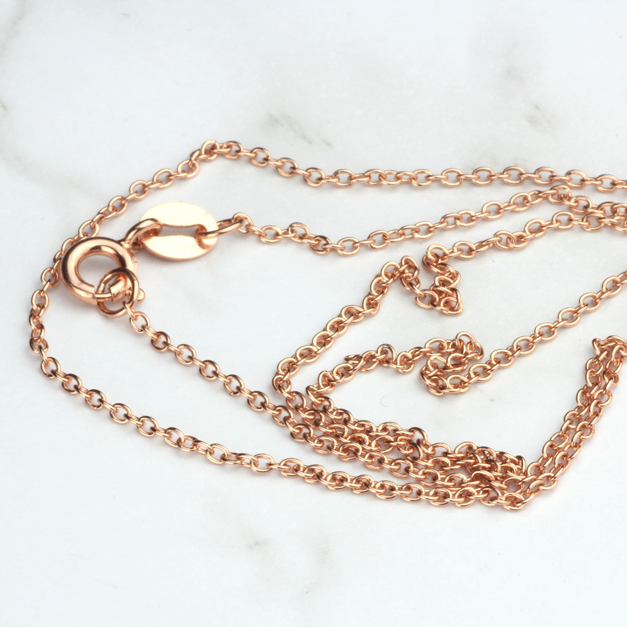 Sterling Silver Rose Gold Vermeil Chain Necklace Cable Chain 925 Silver Necklace with Rose Gold Plating 1.2mm 16"