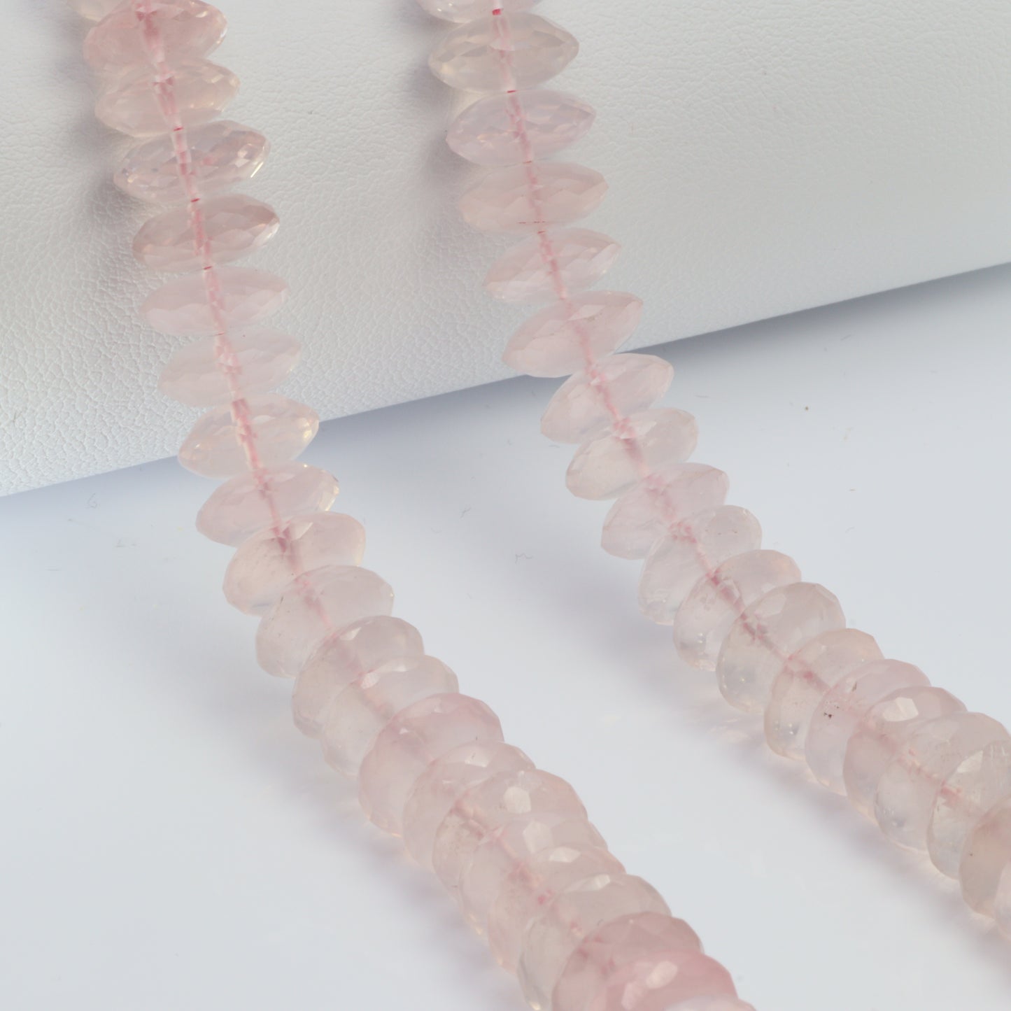 Pink Rose Quartz 10mm German Cut Faceted Rondelles Bead Strand