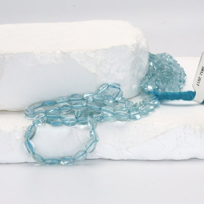 Blue Aquamarine 6x4mm - 7x5mm Smooth Ovals Bead Strand