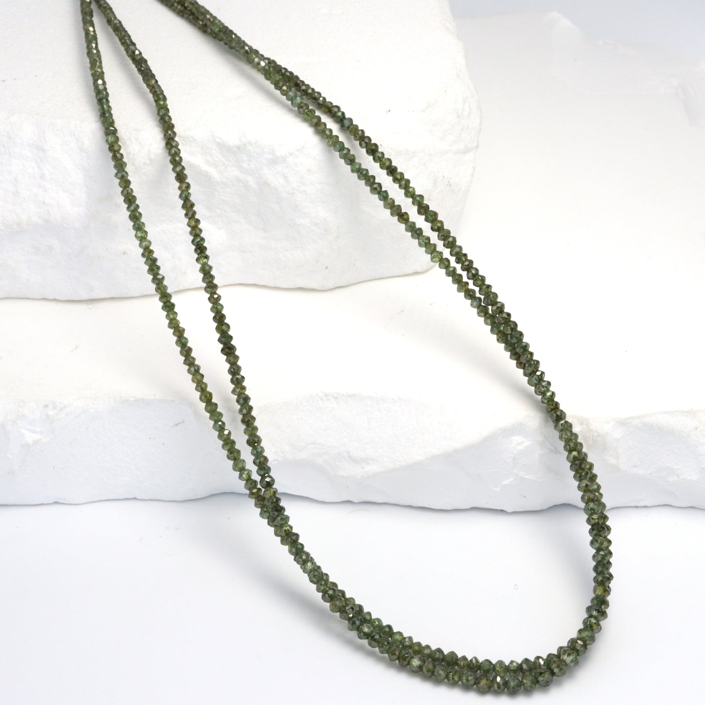 Green Diamond 1.9mm - 2.4mm Hand Faceted Rondelles Bead Strand