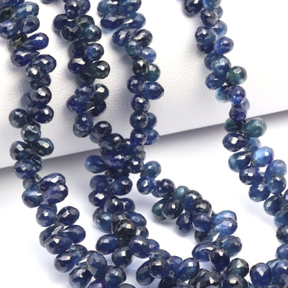 Navy Blue Sapphire 5x3mm - 6x4mm Faceted Teardrop Briolettes Bead Strand